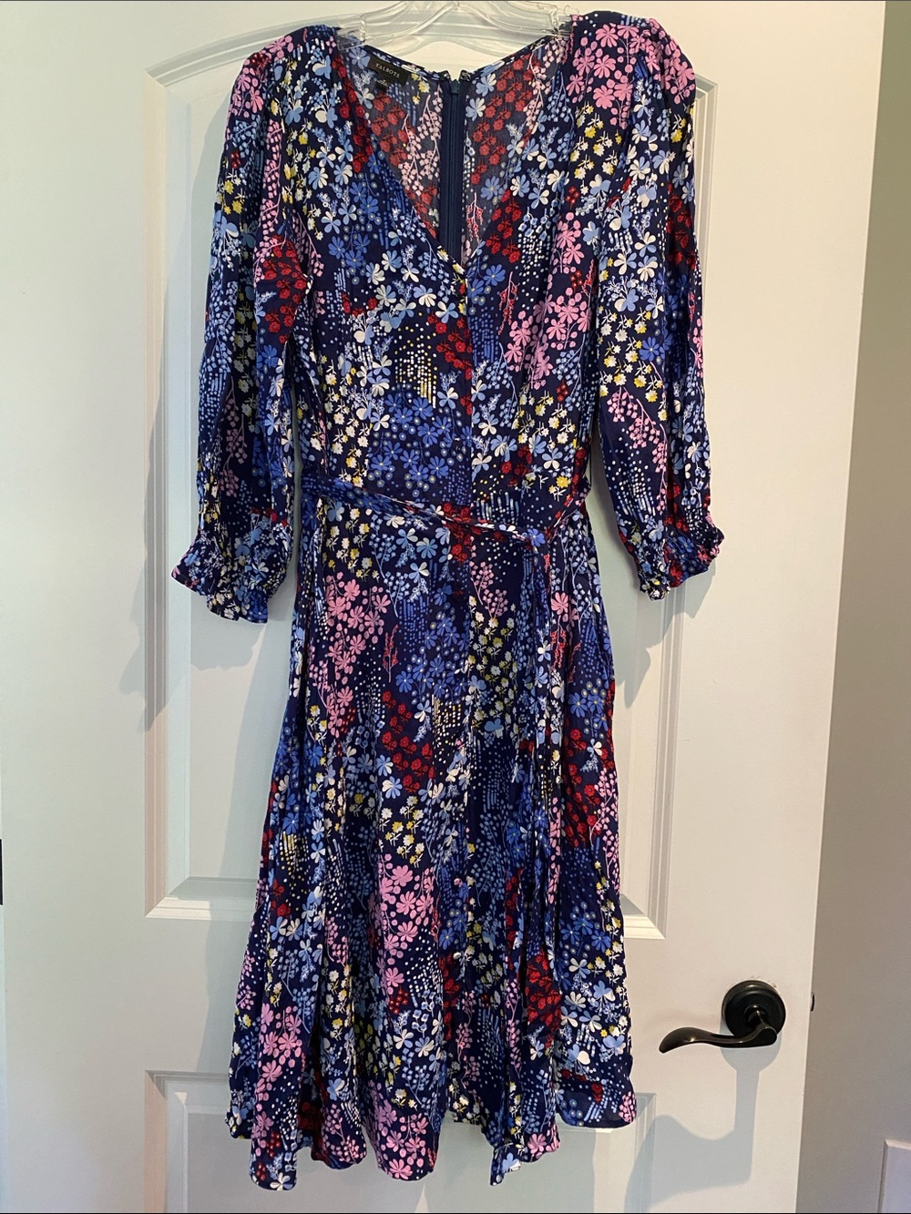 Talbots Navy Floral V-Neck Long Sleeve Wrap Dress